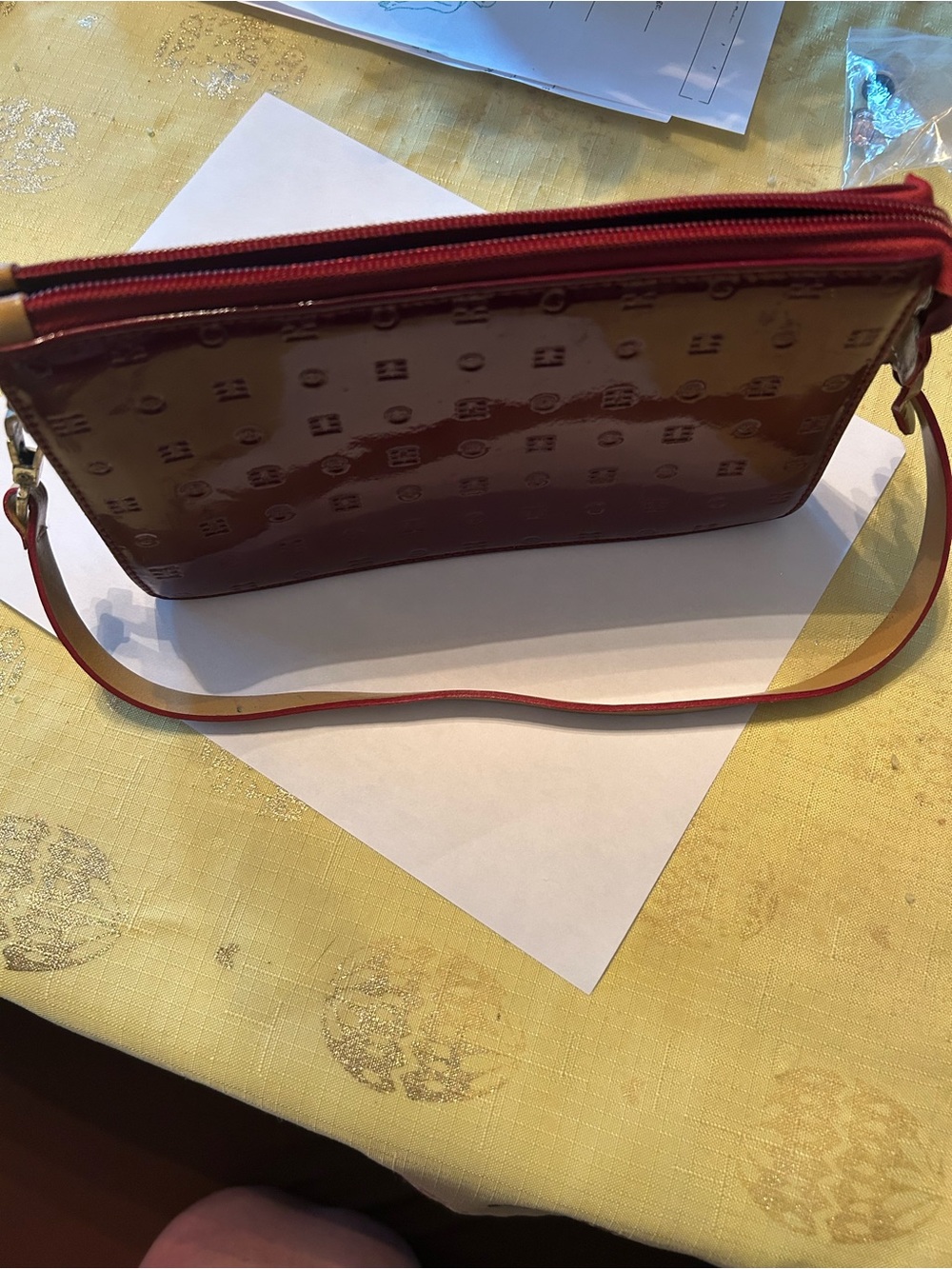 ARCADIA RARE REDPatent Wristlet with Embossed Logo Pattern - Picture 3 of 3